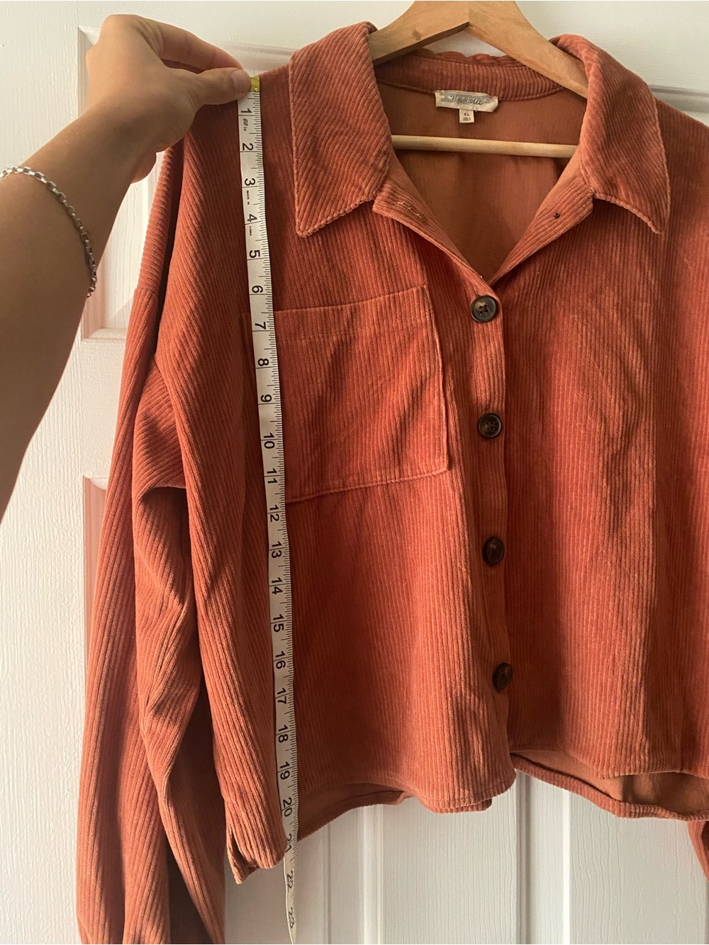Madewell Cropped Rust Corduroy Button-Up Shirt - Picture 3 of 5